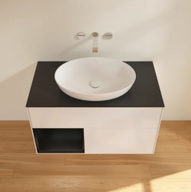 Тумба под раковину Villeroy & Boch Finion 100х50,1 см с подсветкой МДФ глянцевый белый лак/стекло черное матовое FA12PDGF