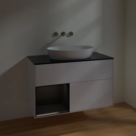 Тумба под раковину Villeroy & Boch Finion 100х50,1 см с подсветкой МДФ глянцевый белый лак/стекло черное матовое FA12PDGF