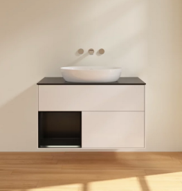 Тумба под раковину Villeroy & Boch Finion 100х50,1 см с подсветкой МДФ глянцевый белый лак/стекло черное матовое FA12PDGF