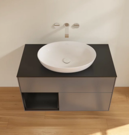 Тумба под раковину Villeroy & Boch Finion 100х50,1 см с подсветкой МДФ антрацит матовый лак/стекло черное матовое FA12PDGK