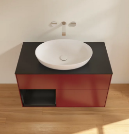 Тумба под раковину Villeroy & Boch Finion 100х50,1 см с подсветкой МДФ пион матовый лак/стекло черное матовое FA12PDHB