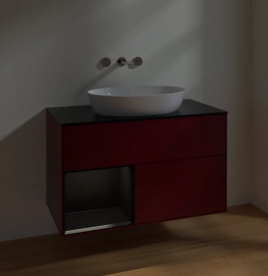 Тумба под раковину Villeroy & Boch Finion 100х50,1 см с подсветкой МДФ пион матовый лак/стекло черное матовое FA12PDHB