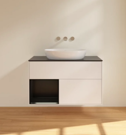 Тумба под раковину Villeroy & Boch Finion 100х50,1 см с подсветкой МДФ белый матовый лак/стекло черное матовое FA12PDMT