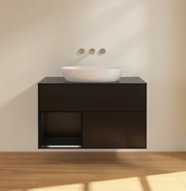 Тумба под раковину Villeroy & Boch Finion 100х50,1 см с подсветкой МДФ черный матовый лак/стекло черное матовое FA12PDPD