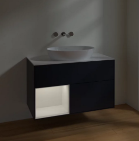Тумба под раковину Villeroy & Boch Finion 100х50,1 см с подсветкой МДФ темно-синий матовый лак/стекло белое матовое FA11GFHG