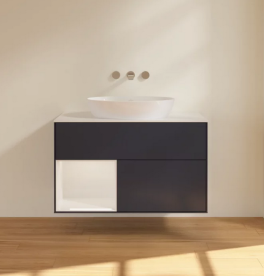 Тумба под раковину Villeroy & Boch Finion 100х50,1 см с подсветкой МДФ темно-синий матовый лак/стекло белое матовое FA11GFHG