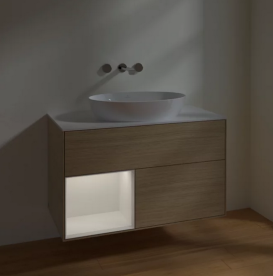 Тумба под раковину Villeroy & Boch Finion 100х50,1 см с подсветкой МДФ шпон дуба/стекло белое матовое FA11GFPC