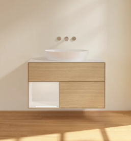 Тумба под раковину Villeroy & Boch Finion 100х50,1 см с подсветкой МДФ шпон дуба/стекло белое матовое FA11GFPC