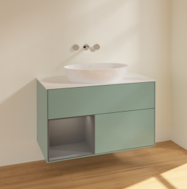 Тумба под раковину Villeroy & Boch Finion 100х50,1 см с подсветкой МДФ оливковый матовый лак/стекло белое матовое FA11GKGM