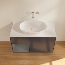 Тумба под раковину Villeroy & Boch Finion 100х50,1 см с подсветкой МДФ темно-синий матовый лак/стекло белое матовое FA11GKHG