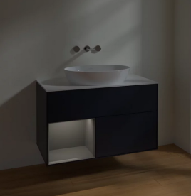 Тумба под раковину Villeroy & Boch Finion 100х50,1 см с подсветкой МДФ темно-синий матовый лак/стекло белое матовое FA11GKHG
