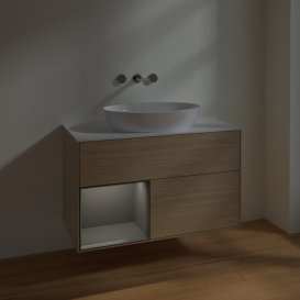 Тумба под раковину Villeroy & Boch Finion 100х50,1 см с подсветкой МДФ шпон дуба/стекло белое матовое FA11GKPC