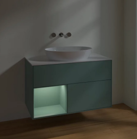 Тумба под раковину Villeroy & Boch Finion 100х50,1 см с подсветкой МДФ оливковый матовый лак/стекло белое матовое FA11GMGM