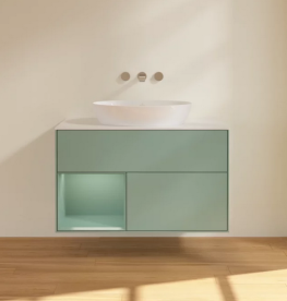 Тумба под раковину Villeroy & Boch Finion 100х50,1 см с подсветкой МДФ оливковый матовый лак/стекло белое матовое FA11GMGM