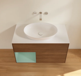 Тумба под раковину Villeroy & Boch Finion 100х50,1 см с подсветкой МДФ шпон грецкого ореха/стекло белое матовое FA11GMGN