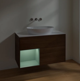 Тумба под раковину Villeroy & Boch Finion 100х50,1 см с подсветкой МДФ шпон грецкого ореха/стекло белое матовое FA11GMGN