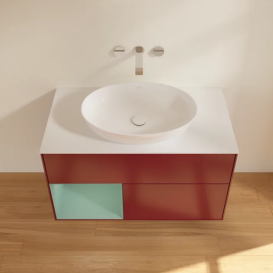 Тумба под раковину Villeroy & Boch Finion 100х50,1 см с подсветкой МДФ пион матовый лак/стекло белое матовое FA11GMHB