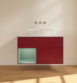 Тумба под раковину Villeroy & Boch Finion 100х50,1 см с подсветкой МДФ пион матовый лак/стекло белое матовое FA11GMHB