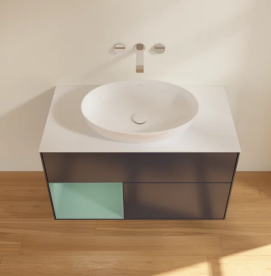 Тумба под раковину Villeroy & Boch Finion 100х50,1 см с подсветкой МДФ темно-синий матовый лак/стекло белое матовое FA11GMHG