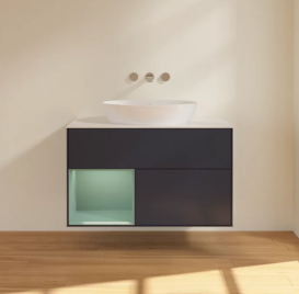 Тумба под раковину Villeroy & Boch Finion 100х50,1 см с подсветкой МДФ темно-синий матовый лак/стекло белое матовое FA11GMHG