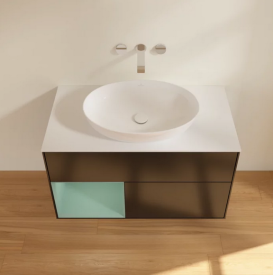 Тумба під раковину Villeroy & Boch Finion 100х50,1 см із підсвічуванням МДФ чорний матовий лак/скло біле матове FA11GMPD