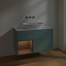 Тумба под раковину Villeroy & Boch Finion 100х50,1 см с подсветкой МДФ оливковый матовый лак/стекло белое матовое FA11GNGM