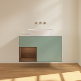 Тумба под раковину Villeroy & Boch Finion 100х50,1 см с подсветкой МДФ оливковый матовый лак/стекло белое матовое FA11GNGM