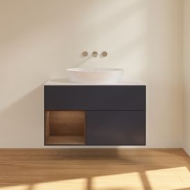 Тумба под раковину Villeroy & Boch Finion 100х50,1 см с подсветкой МДФ темно-синий матовый лак/стекло белое матовое FA11GNHG