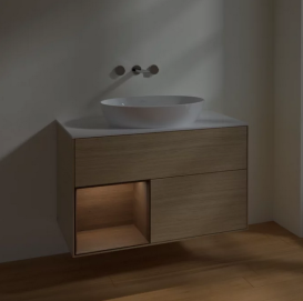 Тумба под раковину Villeroy & Boch Finion 100х50,1 см с подсветкой МДФ шпон дуба/стекло белое матовое FA11GNPC