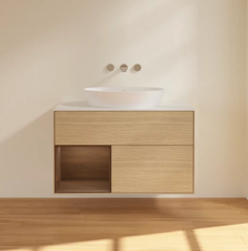 Тумба под раковину Villeroy & Boch Finion 100х50,1 см с подсветкой МДФ шпон дуба/стекло белое матовое FA11GNPC