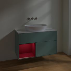 Тумба под раковину Villeroy & Boch Finion 100х50,1 см с подсветкой МДФ оливковый матовый лак/стекло белое матовое FA11HBGM