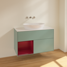 Тумба под раковину Villeroy & Boch Finion 100х50,1 см с подсветкой МДФ оливковый матовый лак/стекло белое матовое FA11HBGM