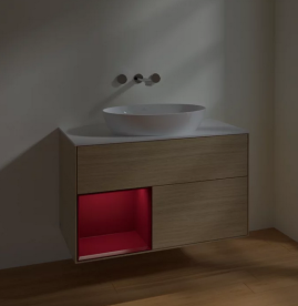 Тумба под раковину Villeroy & Boch Finion 100х50,1 см с подсветкой МДФ шпон дуба/стекло белое матовое FA11HBPC