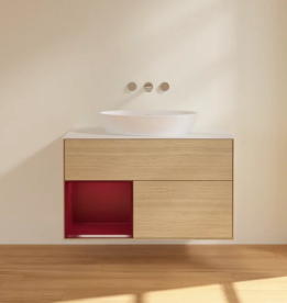 Тумба под раковину Villeroy & Boch Finion 100х50,1 см с подсветкой МДФ шпон дуба/стекло белое матовое FA11HBPC