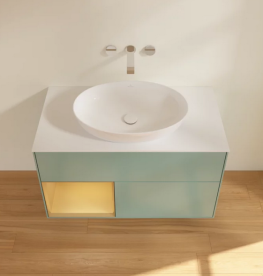 Тумба под раковину Villeroy & Boch Finion 100х50,1 см с подсветкой МДФ оливковый матовый лак/стекло белое матовое FA11HFGM