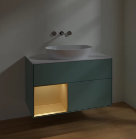 Тумба под раковину Villeroy & Boch Finion 100х50,1 см с подсветкой МДФ оливковый матовый лак/стекло белое матовое FA11HFGM