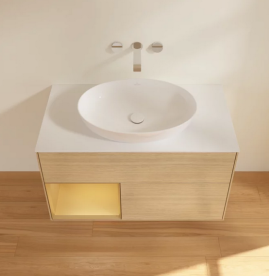 Тумба под раковину Villeroy & Boch Finion 100х50,1 см с подсветкой МДФ шпон дуба/стекло белое матовое FA11HFPC