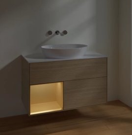 Тумба под раковину Villeroy & Boch Finion 100х50,1 см с подсветкой МДФ шпон дуба/стекло белое матовое FA11HFPC