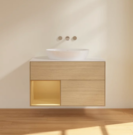 Тумба под раковину Villeroy & Boch Finion 100х50,1 см с подсветкой МДФ шпон дуба/стекло белое матовое FA11HFPC