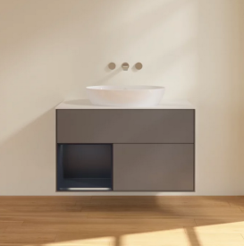 Тумба под раковину Villeroy & Boch Finion 100х50,1 см с подсветкой МДФ антрацит матовый лак/стекло белое матовое FA11HGGK