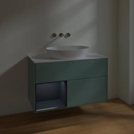 Тумба под раковину Villeroy & Boch Finion 100х50,1 см с подсветкой МДФ оливковый матовый лак/стекло белое матовое FA11HGGM