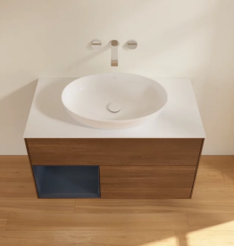 Тумба под раковину Villeroy & Boch Finion 100х50,1 см с подсветкой МДФ шпон грецкого ореха/стекло белое матовое FA11HGGN