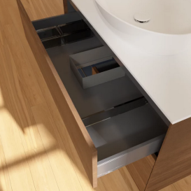 Тумба под раковину Villeroy & Boch Finion 100х50,1 см с подсветкой МДФ шпон грецкого ореха/стекло белое матовое FA11HGGN