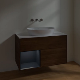 Тумба под раковину Villeroy & Boch Finion 100х50,1 см с подсветкой МДФ шпон грецкого ореха/стекло белое матовое FA11HGGN