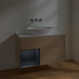 Тумба под раковину Villeroy & Boch Finion 100х50,1 см с подсветкой МДФ шпон дуба/стекло белое матовое FA11HGPC