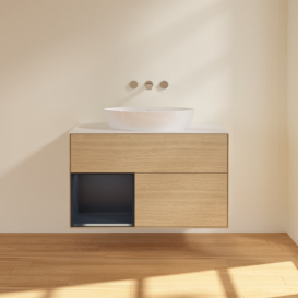 Тумба под раковину Villeroy & Boch Finion 100х50,1 см с подсветкой МДФ шпон дуба/стекло белое матовое FA11HGPC