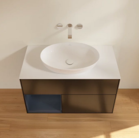 Тумба под раковину Villeroy & Boch Finion 100х50,1 см с подсветкой МДФ черный матовый лак/стекло белое матовое FA11HGPD