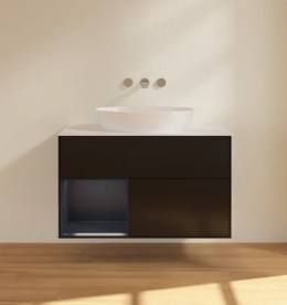 Тумба под раковину Villeroy & Boch Finion 100х50,1 см с подсветкой МДФ черный матовый лак/стекло белое матовое FA11HGPD