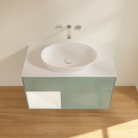 Тумба под раковину Villeroy & Boch Finion 100х50,1 см с подсветкой МДФ оливковый матовый лак/стекло белое матовое FA11MTGM