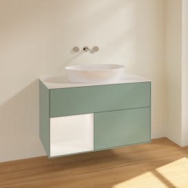 Тумба под раковину Villeroy & Boch Finion 100х50,1 см с подсветкой МДФ оливковый матовый лак/стекло белое матовое FA11MTGM